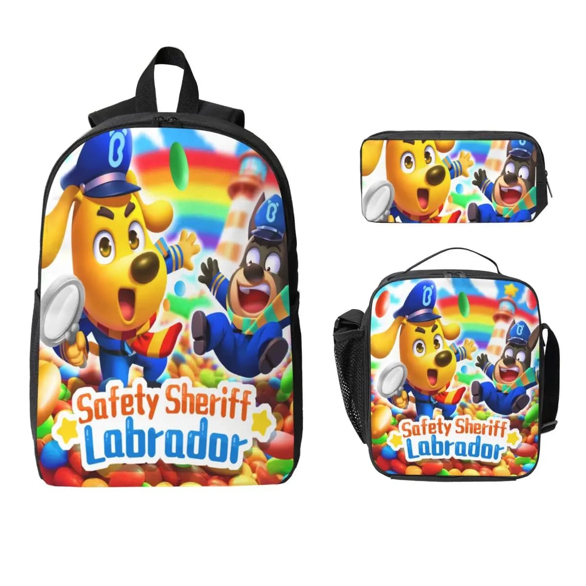 Safety Sheriff Labrador Backpack Lunch Box Pencil Boxes for Boys Girls Backpacks Schoolbag Bookbag Set