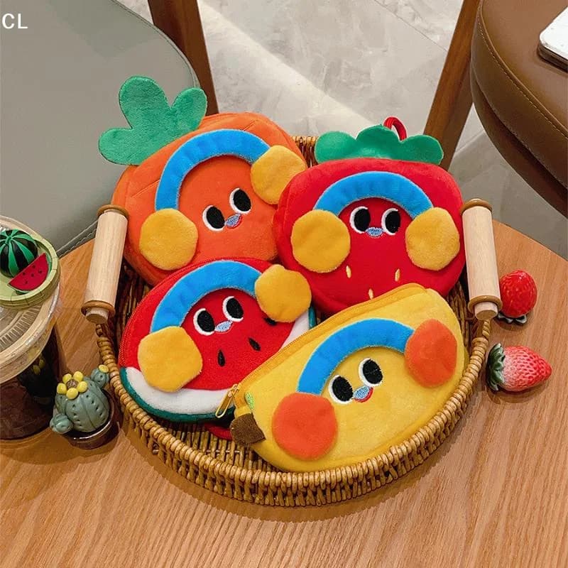 Portamonete in Peluche a Forma di Fragola Cartone Animato, Borsa Porta Gioielli e Chiavi Kawaii, Ciondolo Portamonete, Borsa Portatile per Accessori