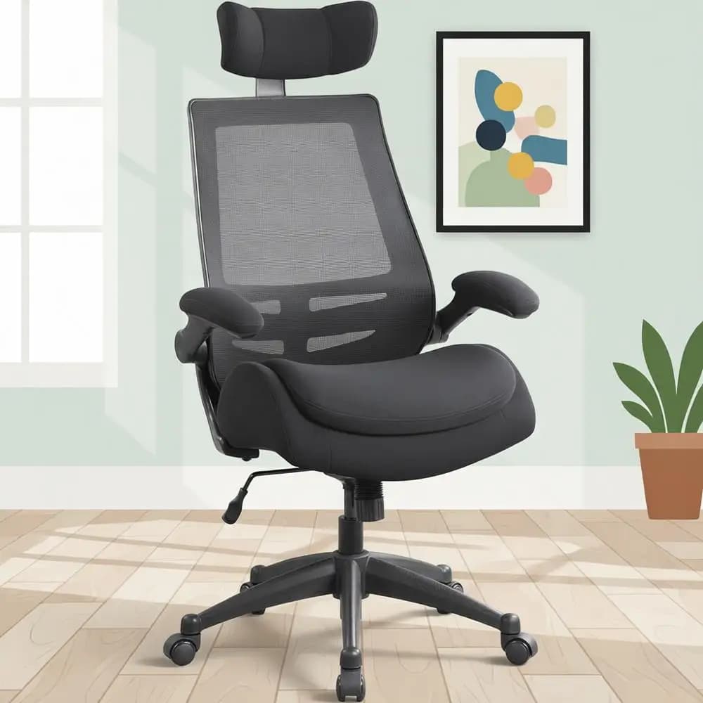Sedia da ufficio ergonomica in rete con schienale alto da 400 libbre, braccioli super morbidi regolabili, cuscino doppio sagomato in schiuma e supporto lombare