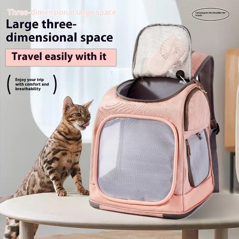 Zaino per gatti ventilato con ventola incorporata Trasportino portatile per animali domestici per viaggi all'aperto Zaino per cani durevole in tessuto Oxford