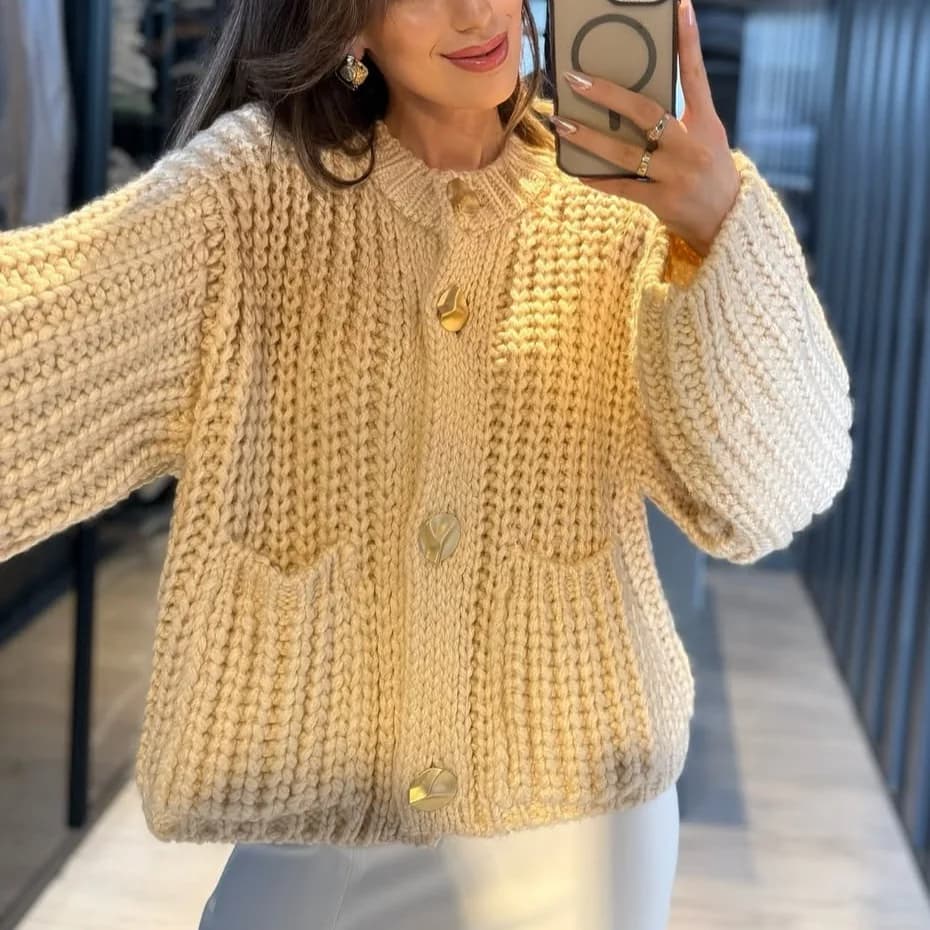 Lazy Style Fashion Chic Sweaters Cardigan Outwear Women Long Sleeve Loose Casual Thick Needle Knitted Cardigan Sweater Jacket