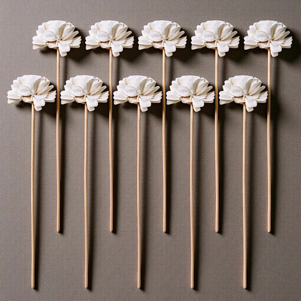 10 Pezzi Bastoncini Diffusori in Rattan con Punta a Fiore per Bottiglie di Oli Essenziali, Decorazione Casa e Auto, Aromaterapia e Profumazione