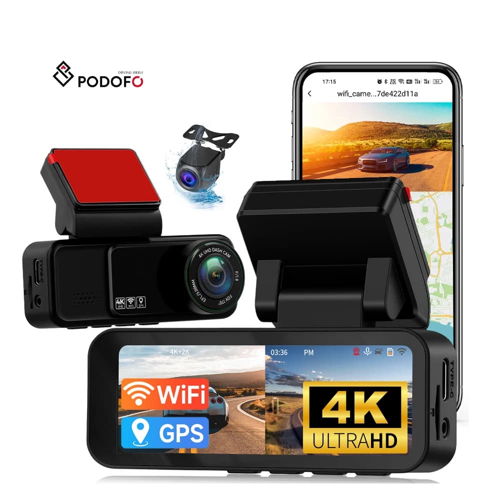 Podofo Dash Cam 4K a Doppia Lente con Monitor Specchietto Auto da 3.16'' DVR Registrazione in Loop Visione Notturna WIFI GPS Telecamera Anteriore 4K + Posteriore 2K OEM