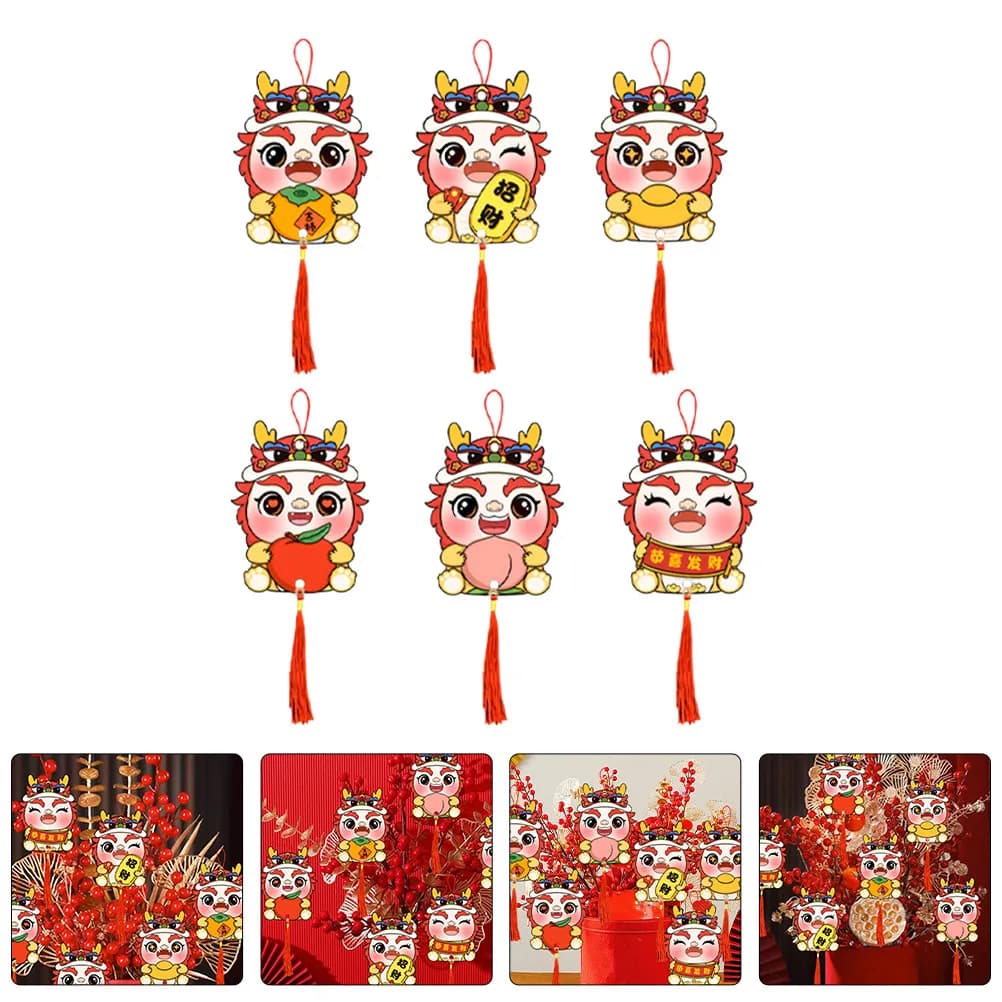 Set di 6 Pendenti Decorativi a Forma di Drago per il Capodanno Cinese, Decorazioni Festive per Bonsai, Piante in Vaso, Porte, Finestre, Auto e Pareti