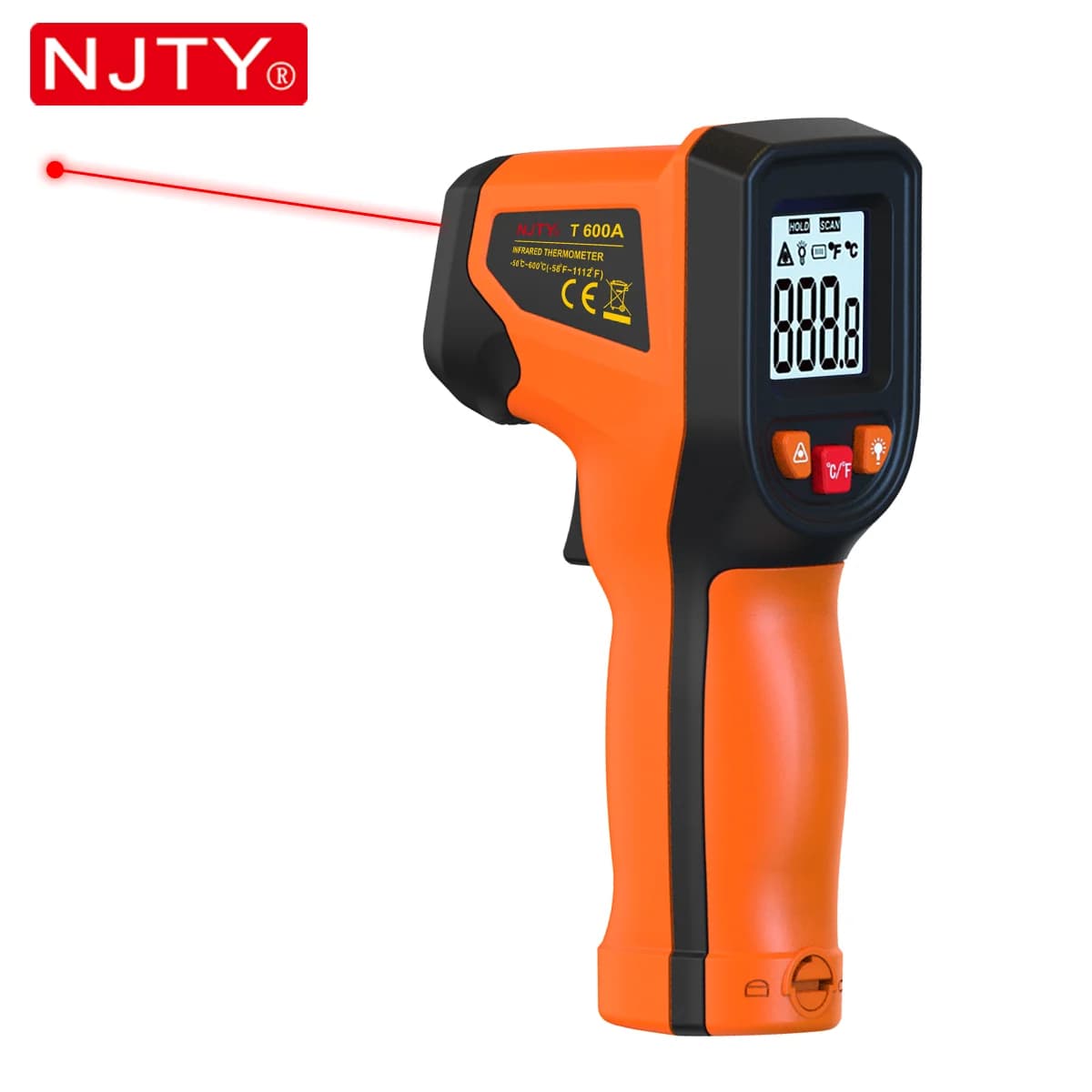 NJTY T600 T600A Termometro digitale a infrarossi Pistola -58 ° Da F a 1112 ° F (-50 ℃ a 600 ℃ ) Pistola termica laser industriale professionale