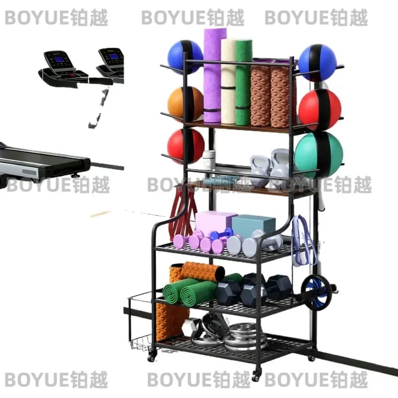 Rolling Gym Equipment Organizer Rack for Yoga Mats Dumbbells Kettlebells Mobile Fitness Gear Storage Stand with Wheels Heavy