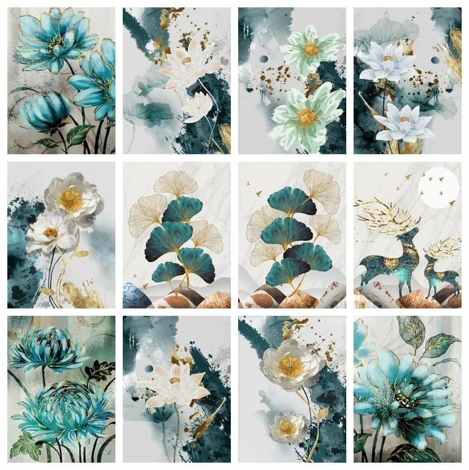 2026 Kit Pittura Diamante Fai da Te, Ricamo a Punto Croce con Paesaggio Floreale e Alberi, Mosaico con Diamanti a Copertura Totale, Loto e Ginkgo, Regalo