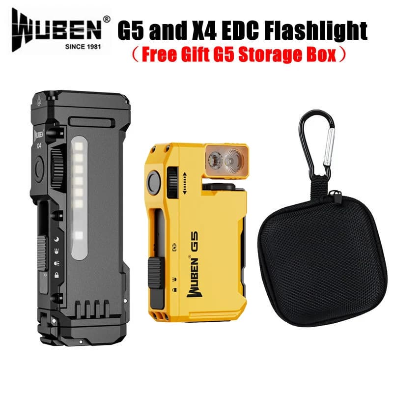 Torcia EDC WUBEN G5 & X4 Ricaricabile, Portatile e Impermeabile con Luci RGB e Base Magnetica, Omaggio: Scatola Portaoggetti G5