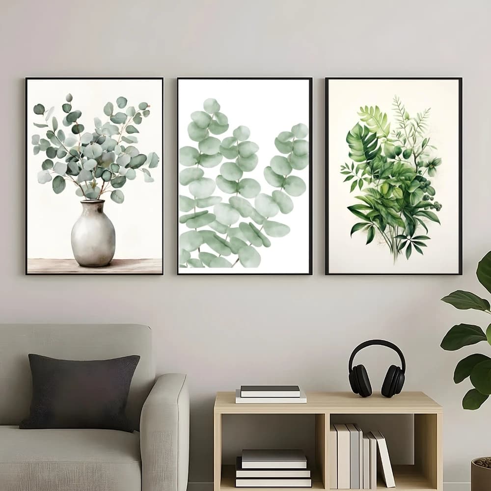 Nordic Sage Greenery Leaves Painting Calligraphy Frameless Canvas Posters Set Wrinkle-Free Wall Art Inkjet Printing Home Decor