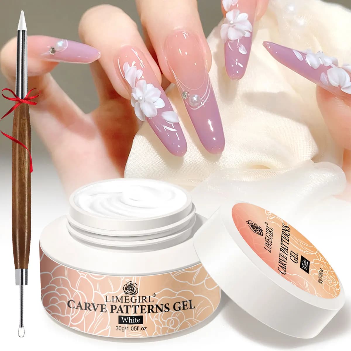 LIMEGIRL Gel Non Appiccicoso da 30g con Penne per Intaglio, per Modellare e Decorare Unghie 3D con Diamanti, Gel Solido per Design Fai-da-Te