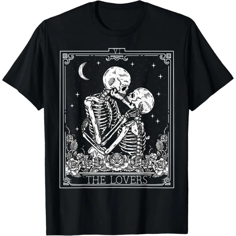 The Lovers Vintage Tarocchi Carta Astrologia Goth T-shirt Tarot Card Amante T-shirt stampata Uomo Donna Moda Girocollo T-shirt in cotone Top