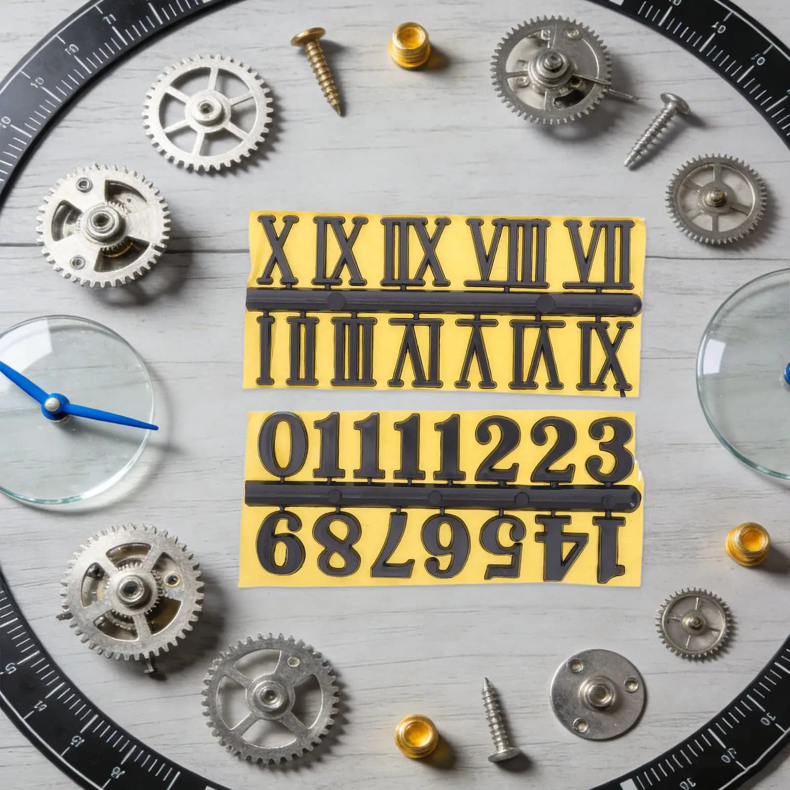 6Pcs Clock Numerals Accessories Set Arabic and Roman Numbers DIY Wall Clock Replacement Kit for Office Living Room Bedroom Decor