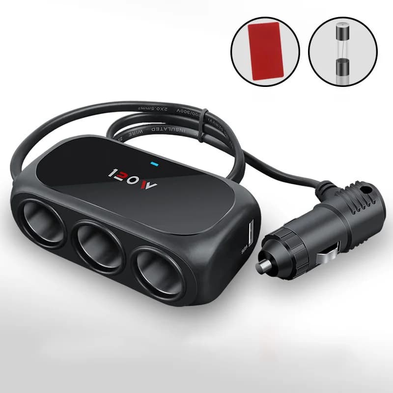 3 in 1 Dual USB Socket Car Cigarette Lighter Adapter 12V 24V Splitter LED Fast Charger Plug Adapter for iPhone GPS Dashcam