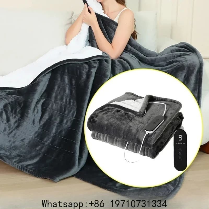 Coperta elettrica riscaldante in flanella e pelle di agnello, morbida coperta per il riposo, lavabile, 9 livelli di riscaldamento, spegnimento automatico dopo 12 ore, protezione dal surriscaldamento.