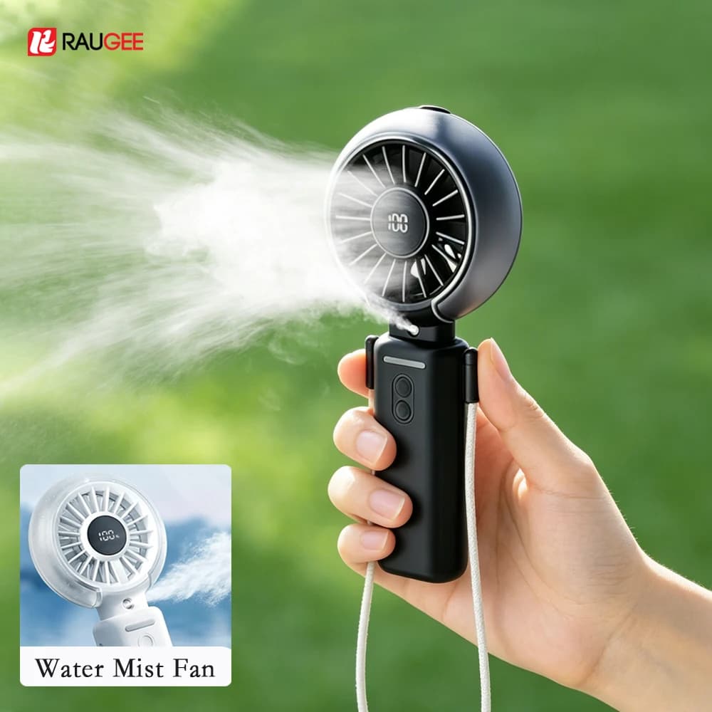 Ventilatore portatile da appendere al collo, ventilatore portatile pieghevole da 3600 mAh, ventilatore da tavolo ricaricabile, mini ventilatore con nebulizzatore d'acqua per viaggi all'aperto