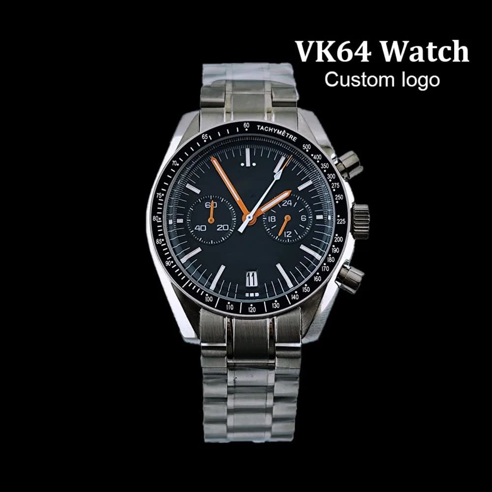 Orologio da Uomo 40mm con Funzione Tachimetro, Cassa in Acciaio Inossidabile, Logo Personalizzabile, Cronografo Binoculare VK64