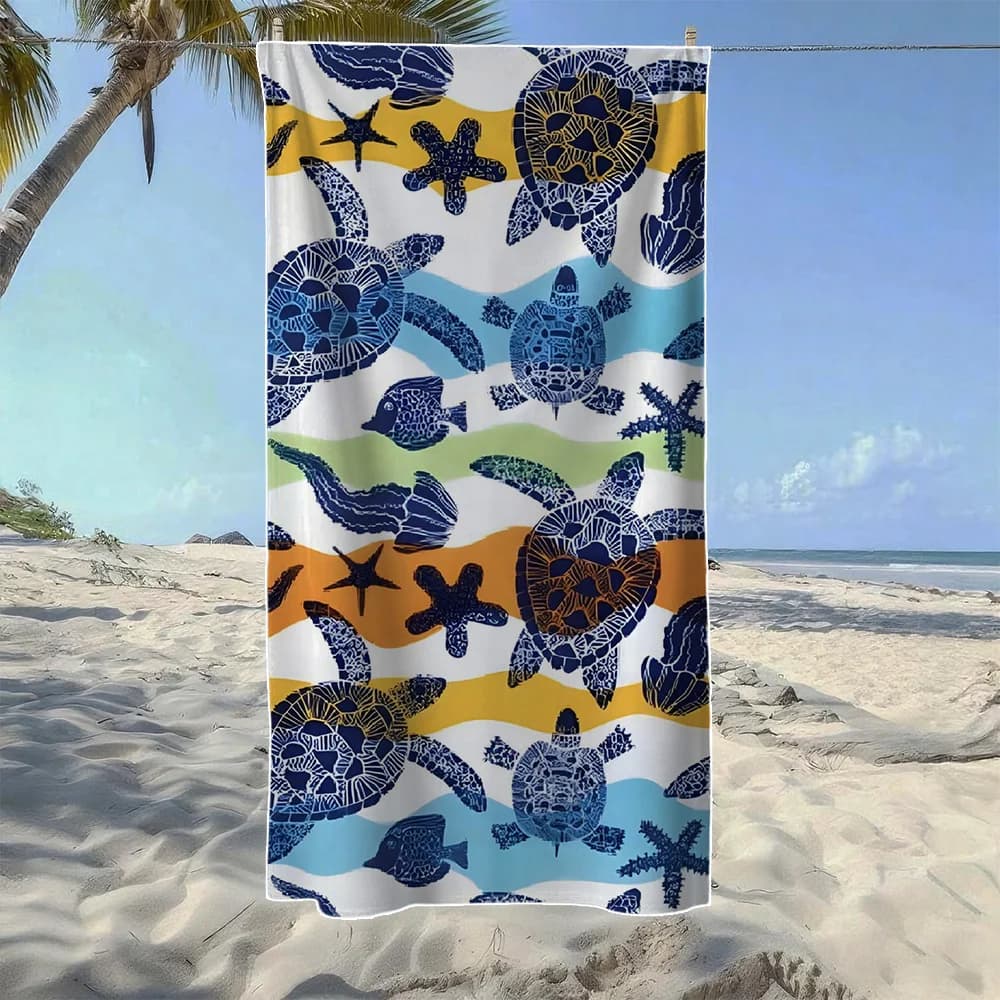 Asciugamano da spiaggia con motivo tartaruga marina, morbido e ad asciugatura rapida, perfetto per viaggi all'aperto, nuoto, campeggio e spiaggia estiva