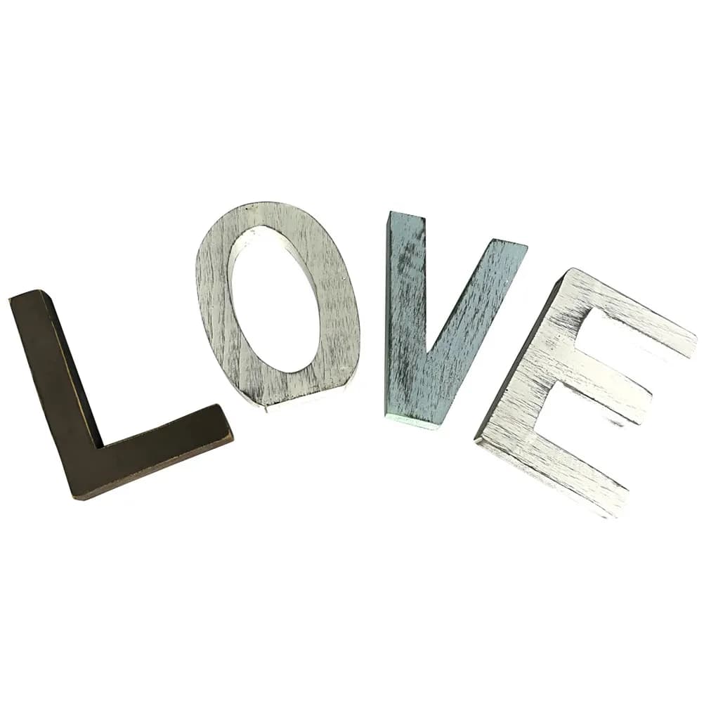 Lettere d'amore in legno, stile rustico, blocchi decorativi autoportanti per decorazione su tavolo, bancone o superfici piane