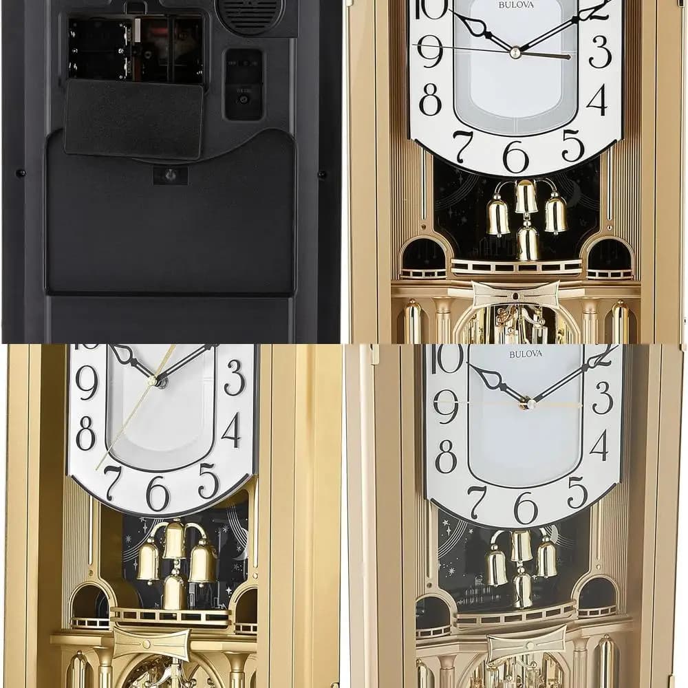 Gold Crystal Wall Clock with 12 Melodies, Volume Control and Night Switching
