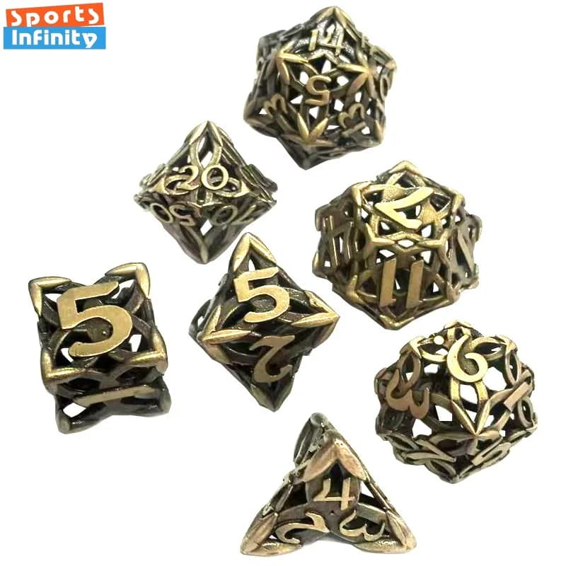7 pz/set Bronzo Metallo Scavato Numero Dadi COC Cthulhu Poliedro Dadi DND Gioco Da Tavolo Intrattenimento Dice Dnd Dice Set