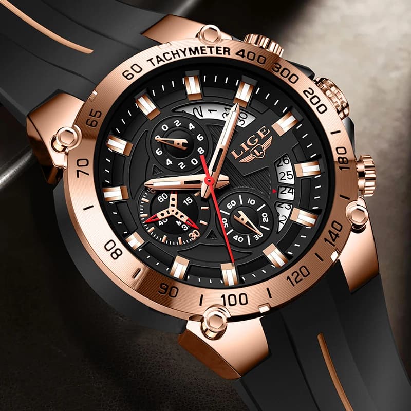 LIGE Men's Fashion Military Watches Silicone Sport Men's Waterproof Quartz Watch Luxury Chronograph Original Brand Reloj Hombre
