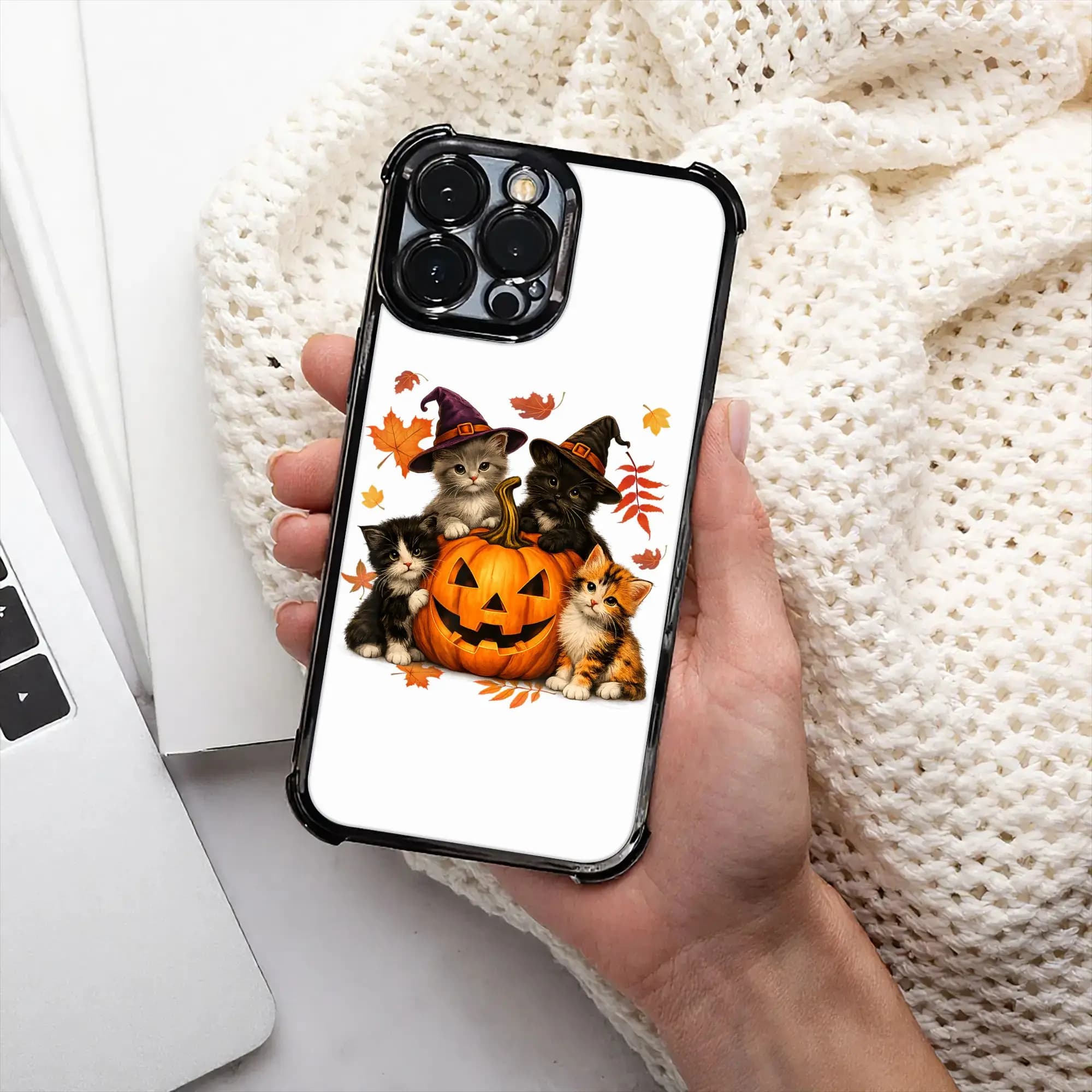 Halloween Cute Cats Pumpkin Spooky Season Men Women Kid Phone Cover Electroplating Process phone case for iPhone Various Models