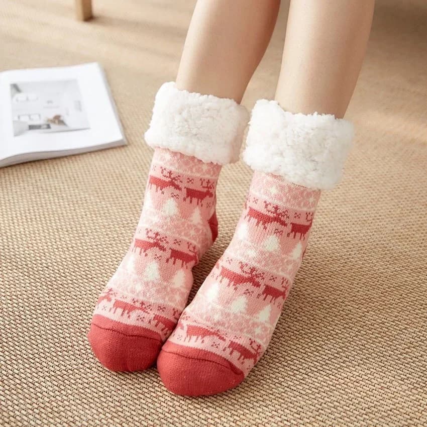 Regalo di Natale Calzini termici Donna Inverno Indumenti da notte caldi Peluche Pavimento morbido Fuzzy Soffice pelliccia Pantofola Calzino Spessa da donna Simpatica mucca