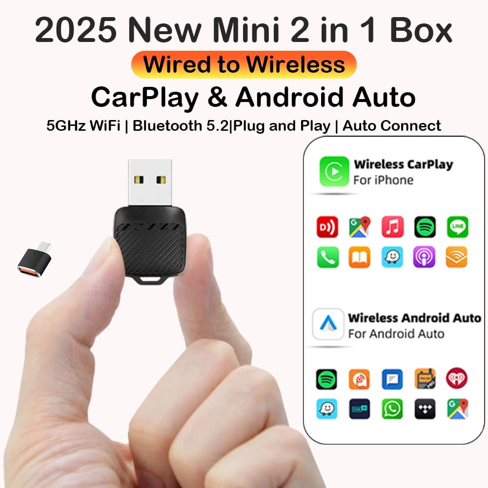 Nuovo Carplay Android cablato a Wireless 2-in-1 Adattatore Gadget per auto Smart Box Plug 5Ghz Wifi Collegamento rapido Plug and Play Magic Box