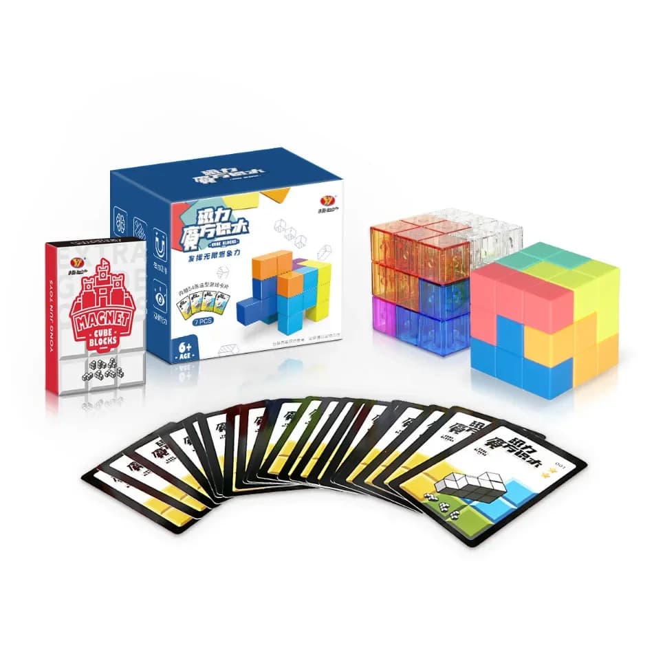 YJ FAI DA TE Cubo Magnetico Building Blocks Magnete 3D Piastrella 7 Pz Set Puzzle Cubo di Velocità 54 pz Carte Guida IntelligenzaGiocattoli Per I Bambini