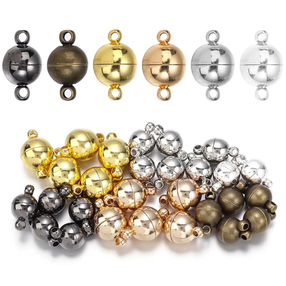 5set/lot Gold/Silver Color 6-14mm Copper Round Ball Magnetic Clasp Connector for DIY Jewelry Making Bracelet Necklace Accessory