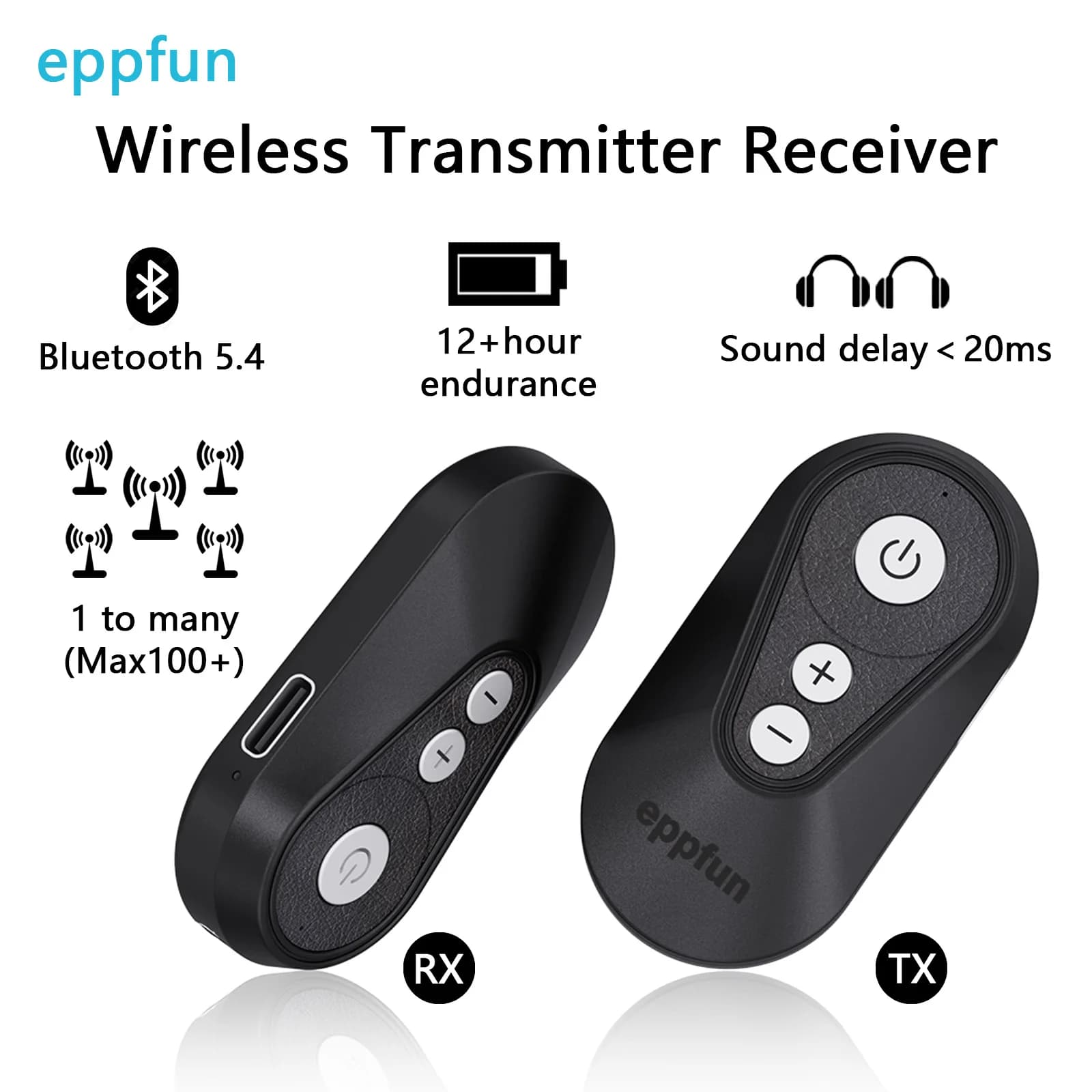 LE Audio Wireless Bluetooth 5.4 receiver transmitter with LC3,Auracast ,Aux in,USB-C Audio input for TV headphone guitar speaker