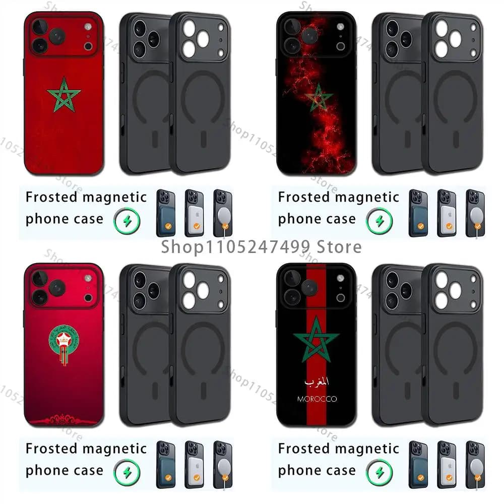 Custodia per telefono con bandiera M-Marocco per iPhone 17,16,15,14,13,12,11,Pro,Max,Plus,E,Air,Mini Magsafe magnetico satinato