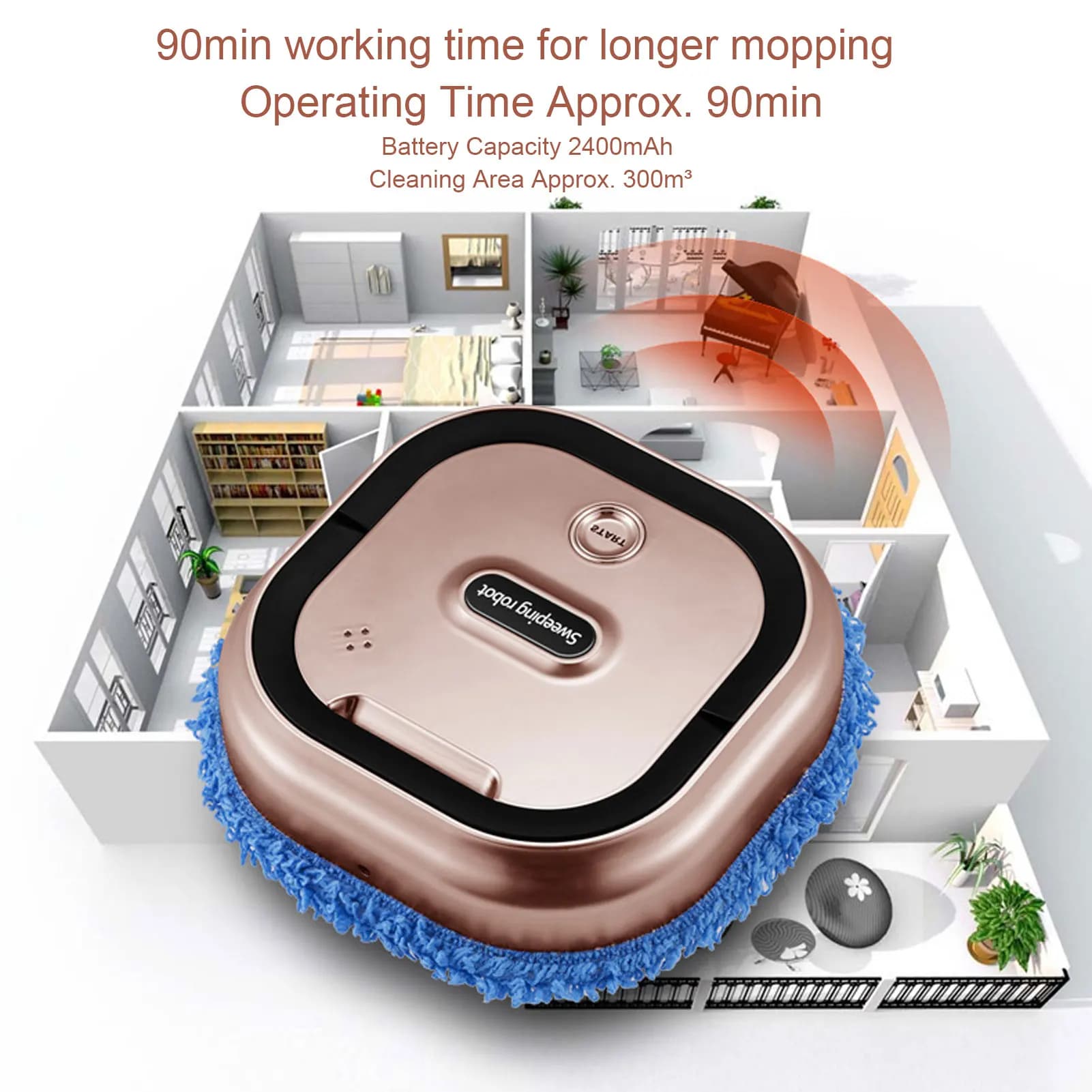 Robot Lavapavimenti Elettrico Multifunzione, Compatibile con Diverse Superfici, Funzionamento Silenzioso e Intelligente, Aspirapolvere Robotico Multifunzionale per Hotel