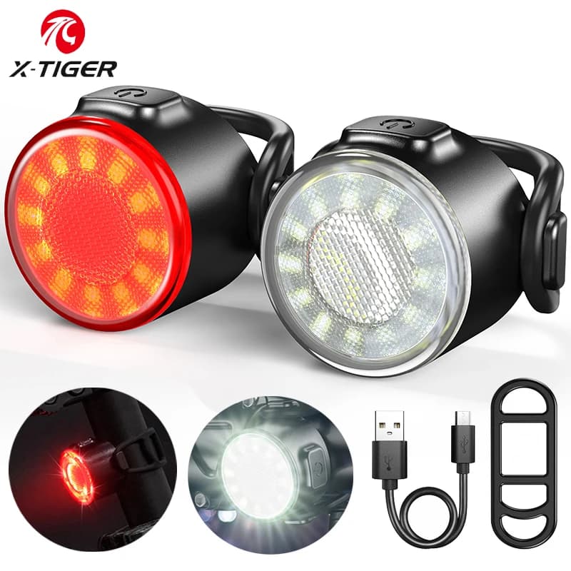 X-TIGER Bicycle Lights Sets Rechargeable Super Bright IP65 Waterproof Bike Lights for Night Riding Bike Headlight and Tail Light