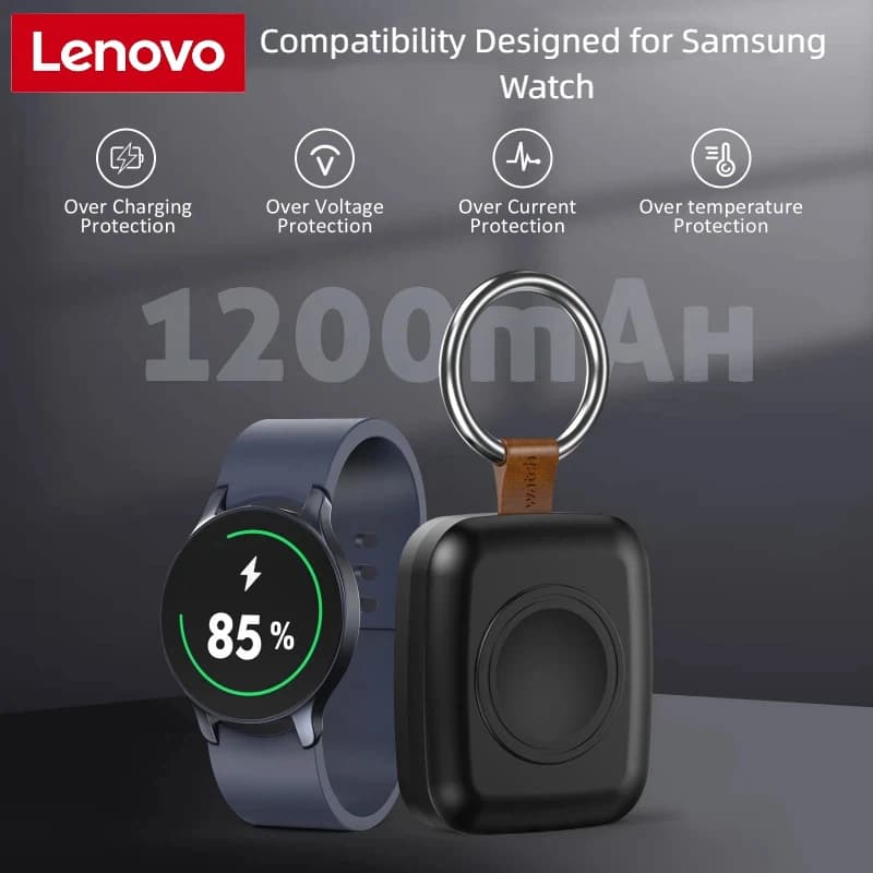 Caricabatterie wireless MINI Lenovo da 1200 mAh per Galaxy Watch 7 8, power bank portatile, caricabatterie classico con portachiavi