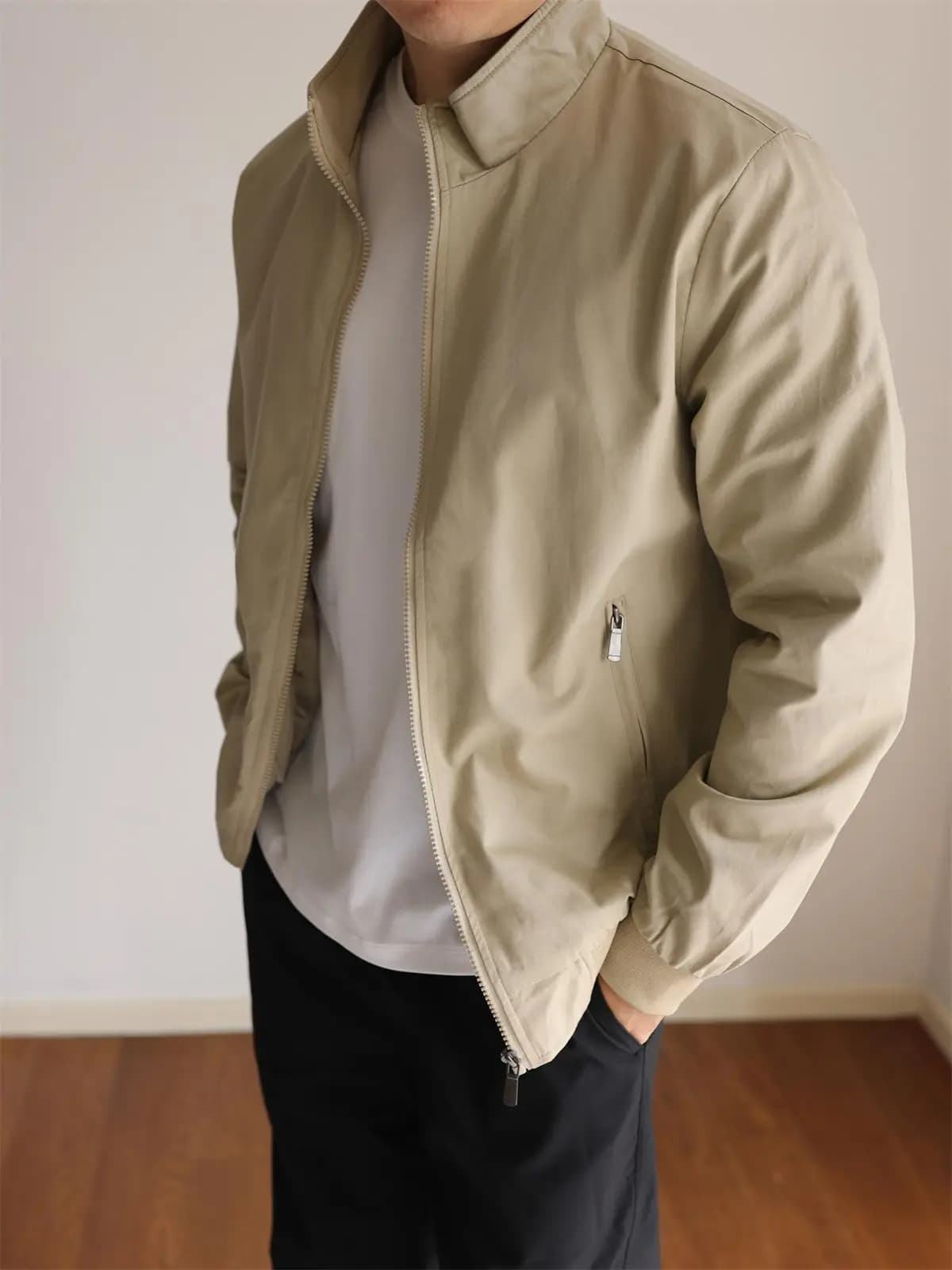Quick Dry Casual Men's Jacket American Trendy Brand Navigator Series Lightweight Stand Collar Polyester Fiber Long Sleeve Zipper