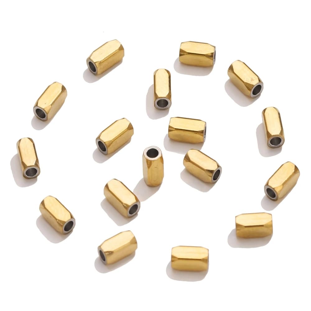 20 pieces of hexagonal stainless steel hexagonal beads 18k gold, diy jewelry creation components for bracelets, necklaces, wholesale