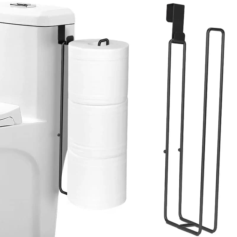 Portarotolo da Parete Senza Foratura, Porta Carta Igienica in Metallo Nero con Barra Porta Asciugamani, Organizzatore Bagno Autoadesivo