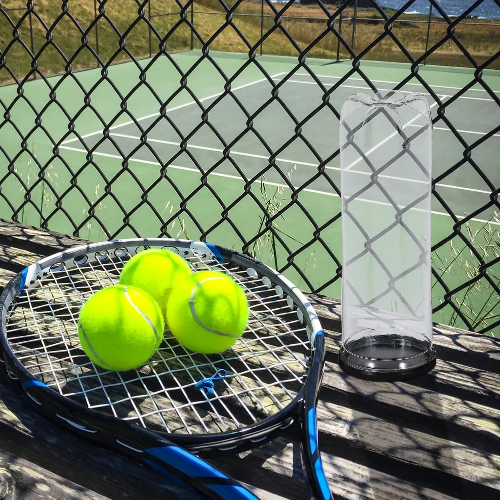 Set di 3 Contenitori Cilindrici Trasparenti con Coperchio per Palline da Tennis