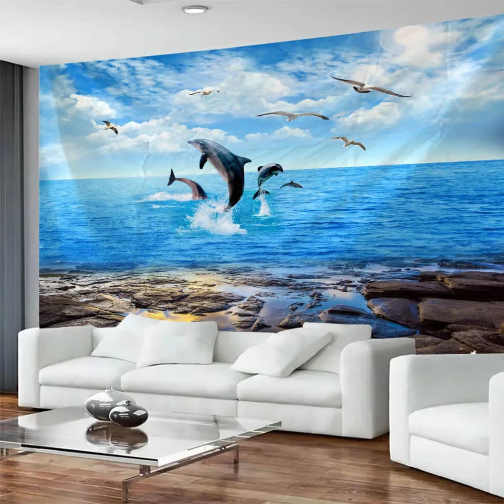 Tape with seascape, wall-mounted hanging, home background cloth, carpet for decoration of the room, beach mat for yoga sheet