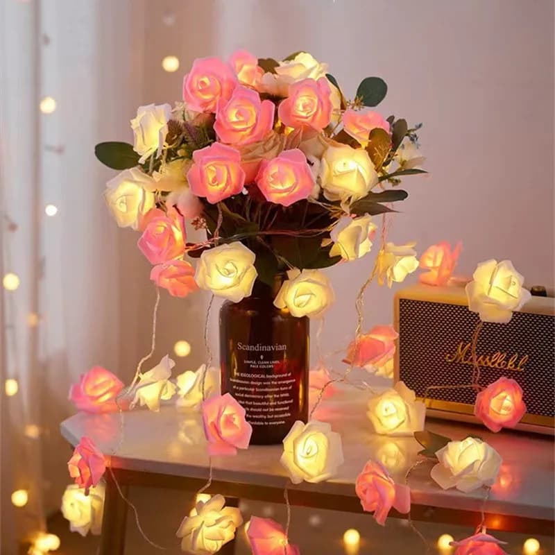 Luci a stringa LED a forma di rosa da 3m con 20 LED, ghirlanda per decorazioni di matrimoni, compleanni, regali di San Valentino, decorazioni per albero di Natale per interni ed esterni