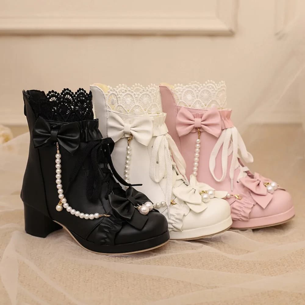 2026 New Women's High Heels Platform Pumps with Bow Ankle Strap Lace & Round Toe Chunky Heel for Spring Autumn(Black/White/Pink)