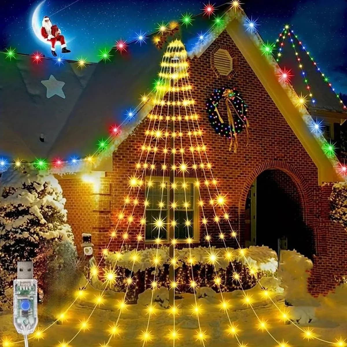 Stringa luminosa impermeabile Decorazioni natalizie solari Lampada da fata per albero a cascata a LED da 2 m Luci natalizie da campeggio