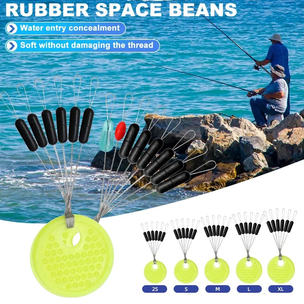 Rubber fishing rod Space Beans 60pcs 10Group products for fishing oval rubber cap black fishing equipment float fishing equipment Bobber fishing equipment