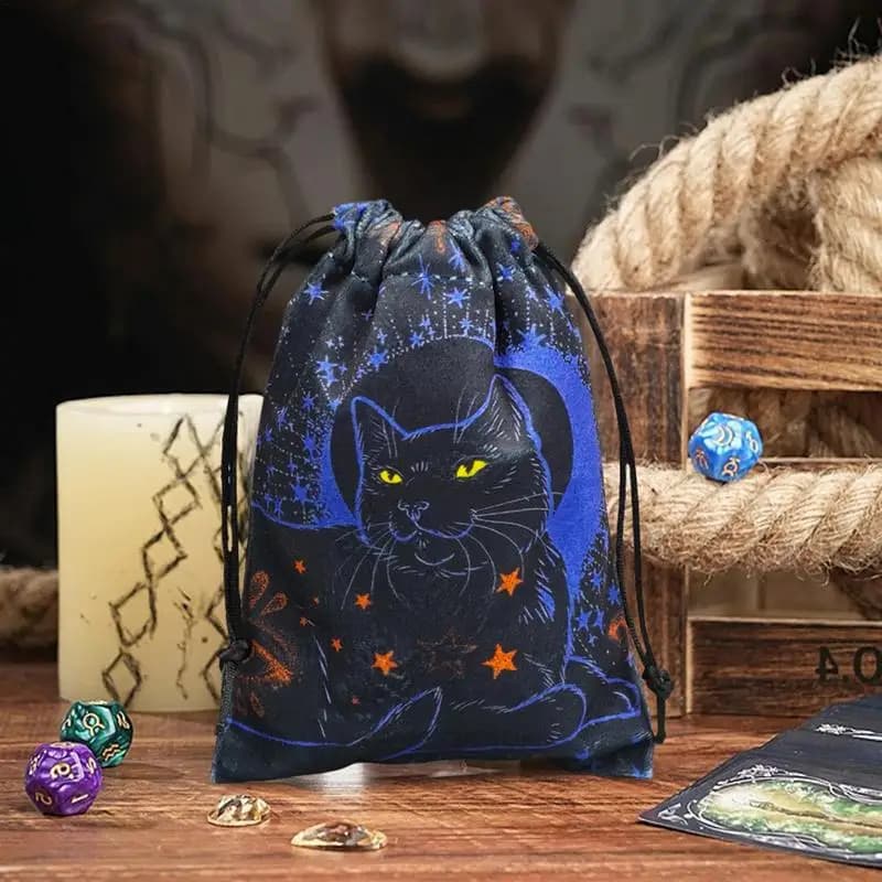 Drawstring Pouch Cat-Themed Tarot Decks Container 13X18Cm/5.11X7.08Inch Portable Jewelry Pouch Bags For Oracle Decks Runes Dice