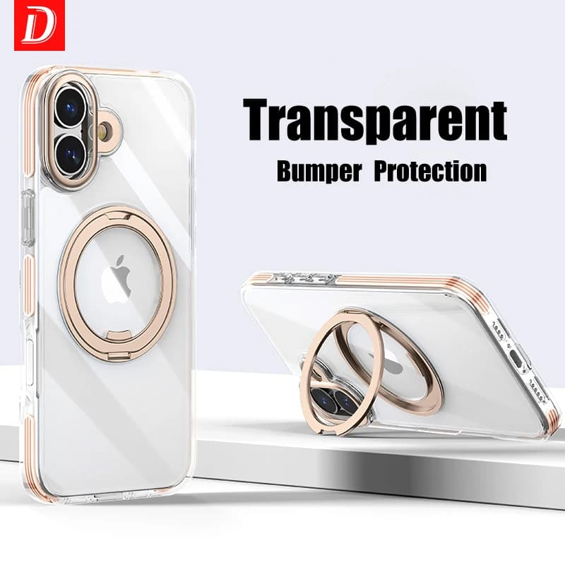 Custodia per telefono con supporto magnetico trasparente HD per iPhone 12 13 14 15 16 Pro Max Plus custodia antiurto per lenti in metallo con protezione Airbag