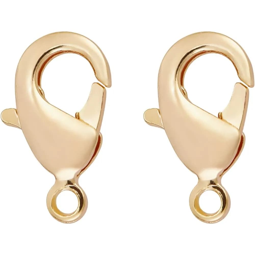30 chiusure per aragosta placcate 18 carati 12x7x2,5 mm chiusure per artigli di aragosta in ottone con contenitore in plastica per braccialetti per la creazione di gioielli