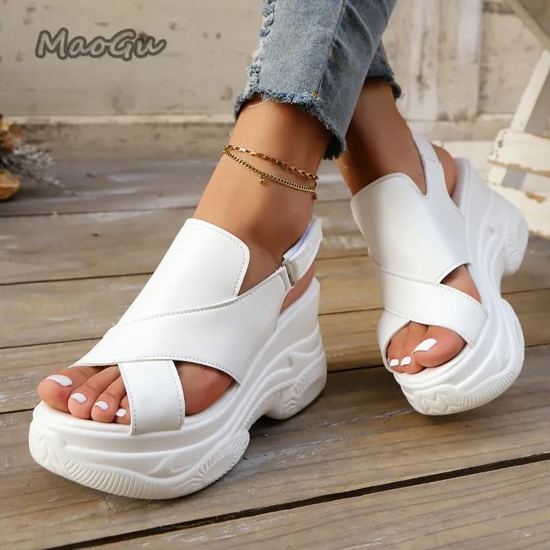 Nuova moda estiva comodi sandali romani leggeri con zeppa punta tonda sandali con plateau con suola spessa antiscivolo per sandali da donna