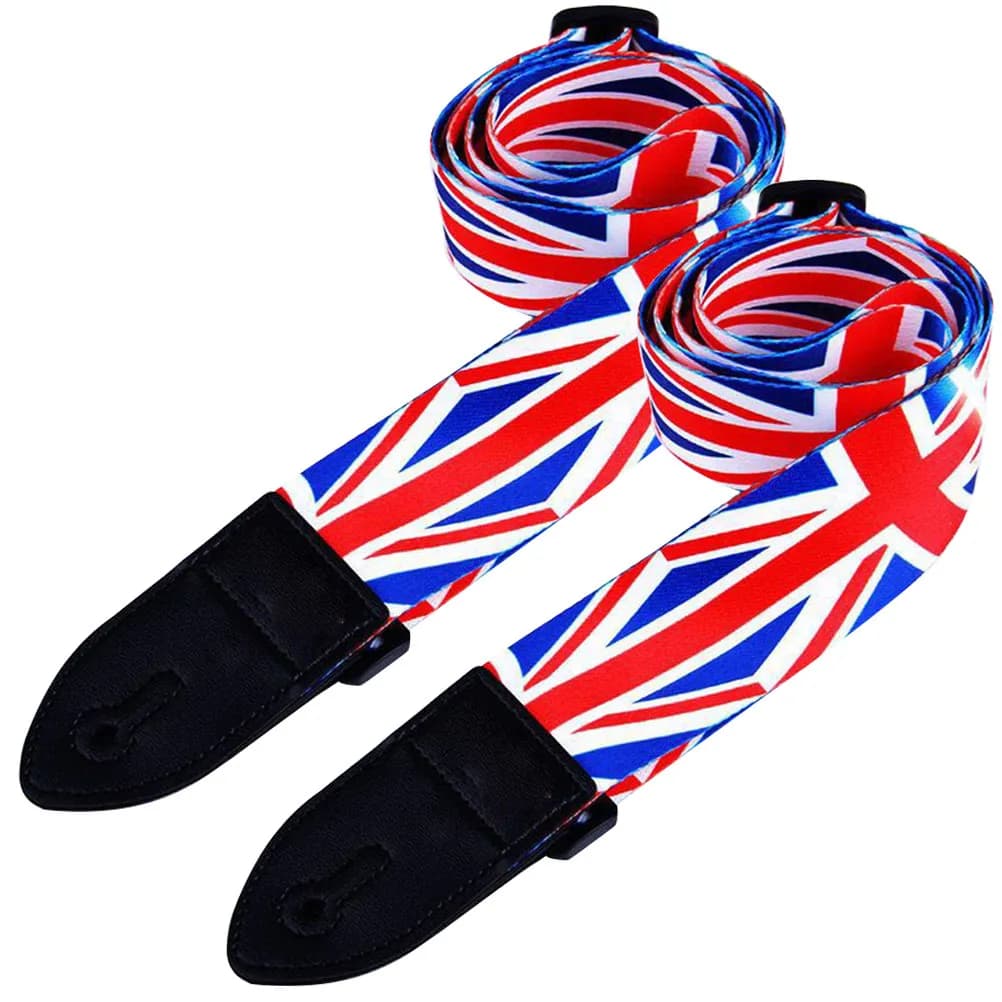 2Pcs Adjustable Guitar Strap Uk Union Jack Pattern Widened Washable Dirt-Resistant for Ukulele Bass Folk Guitar