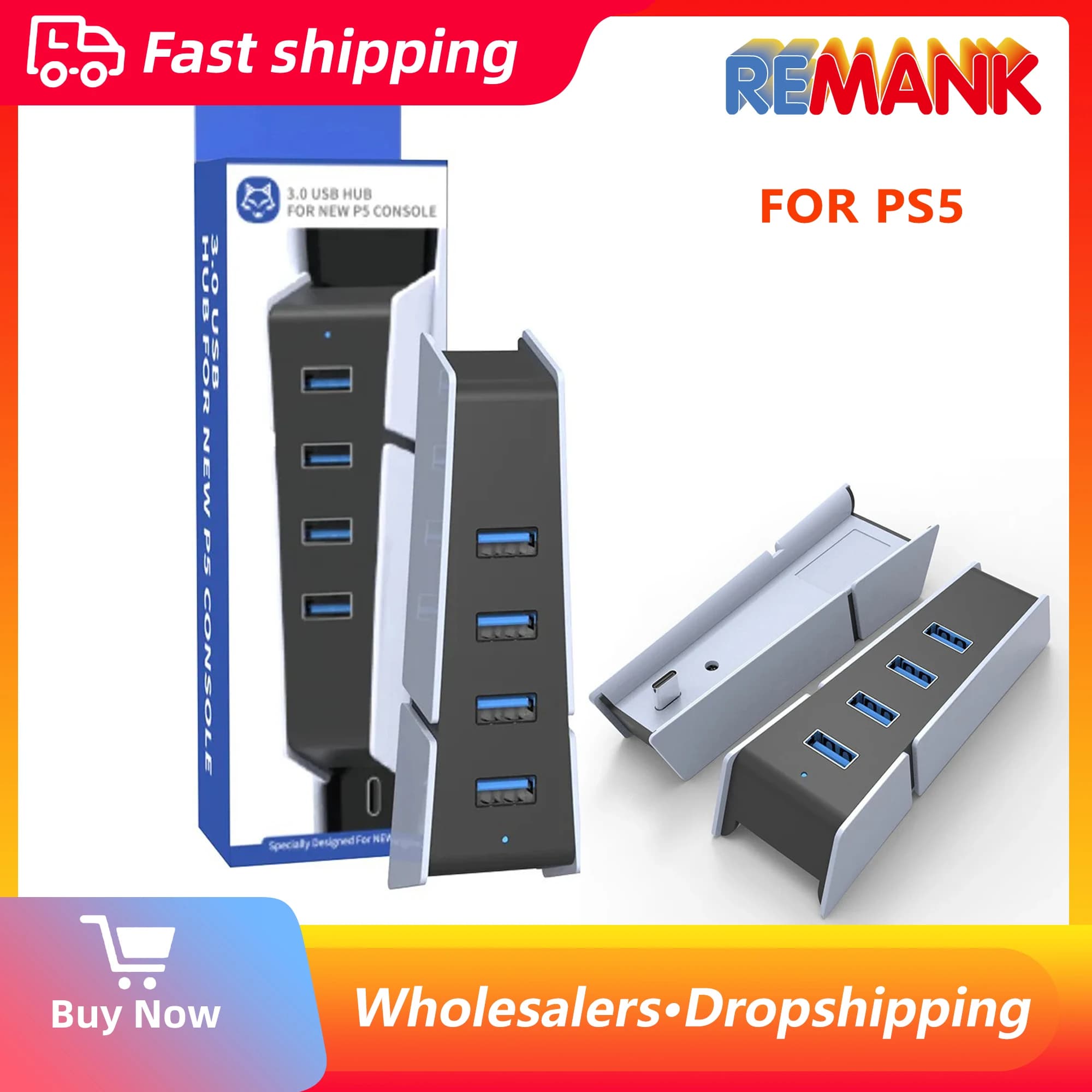 REMANK Per Accessori PS5 Espansore Splitter USB Adattatore 4 in 1 per PlayStation 5 Slim Accessori per giochi USB Estensione convertitore